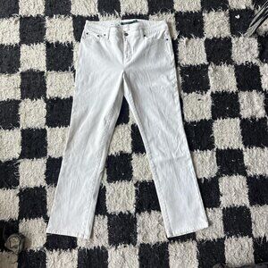 White high-waisted straight-leg jeans